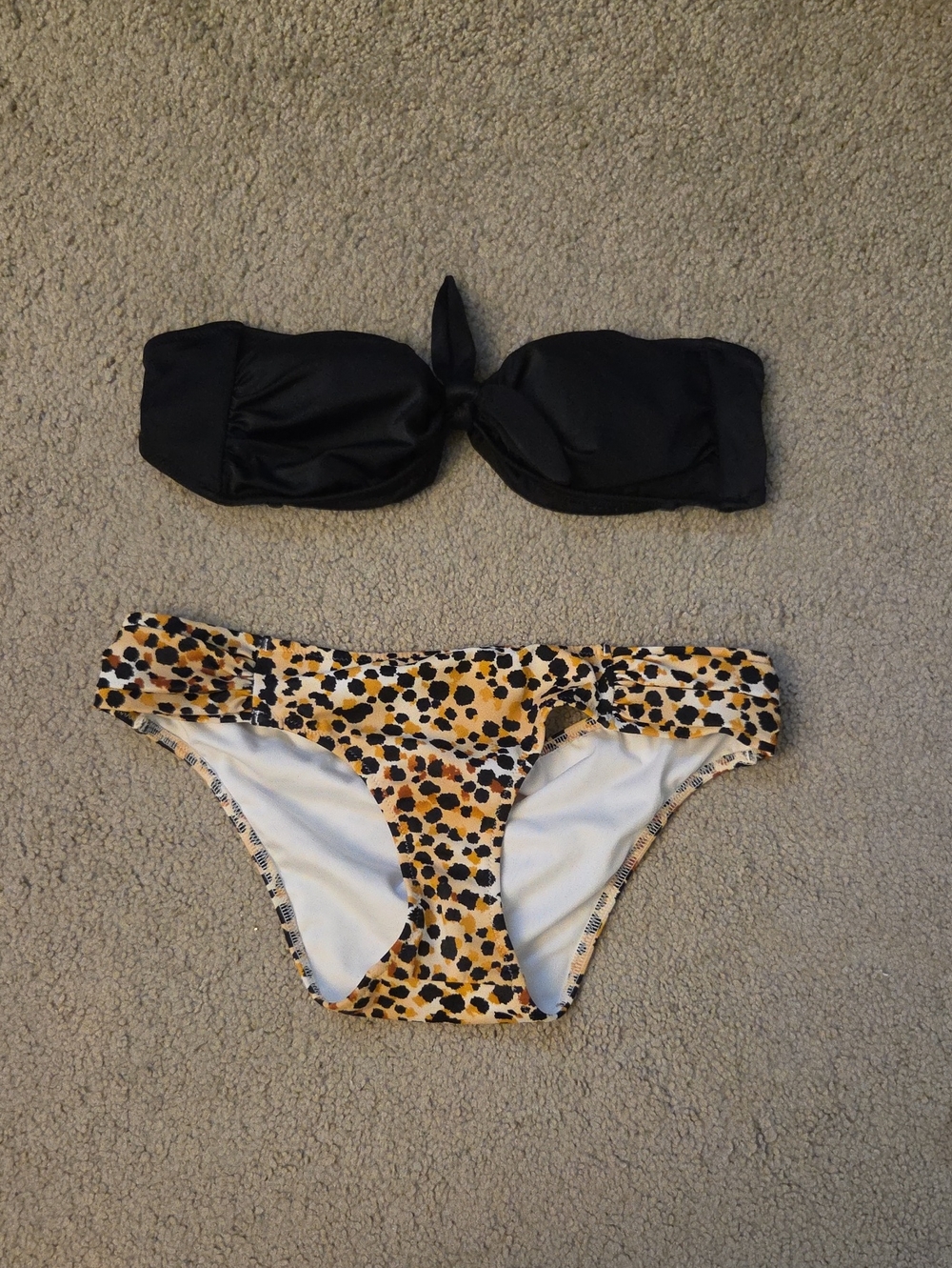 Pink Victoria Binkin Set - Bandeau Top & Leopard Print Bikini Bottoms -